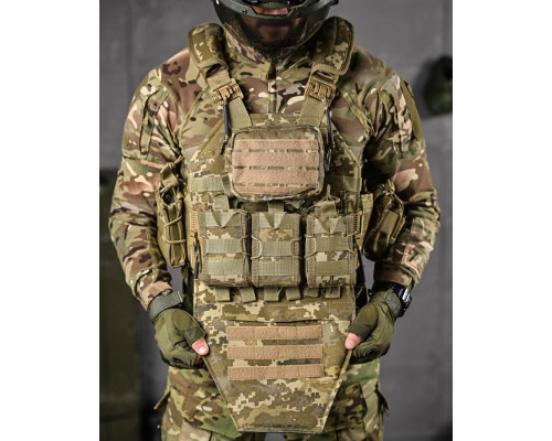 Плитоноска 4 швидких скидання з напашником Cordura піксель ДЛ63965