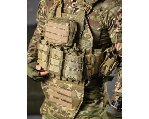 Плитоноска 4 швидких скидання з напашником Cordura піксель ДЛ63965