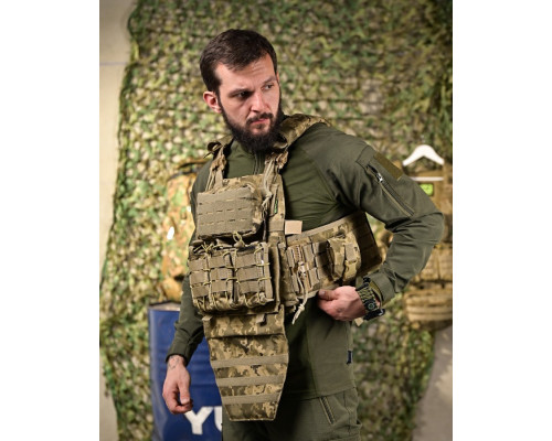 Плитоноска 4 швидких скидання з наплічником Cordura піксель ПП4632