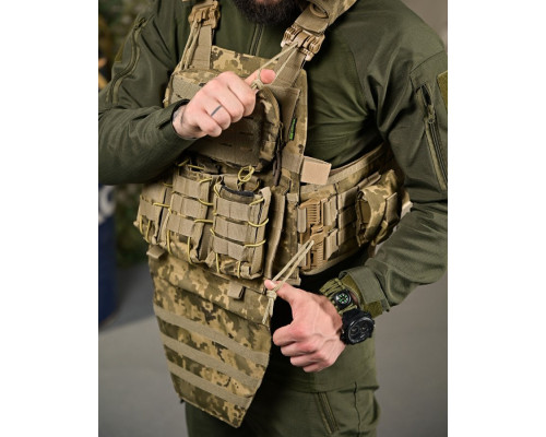 Плитоноска 4 швидких скидання з наплічником Cordura піксель ПП4632