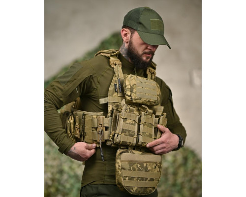 Плитоноска з напашником та підсумками 7.62 з рюкзаком та системой швидкого скидання 4 точки піксель ТР6022
