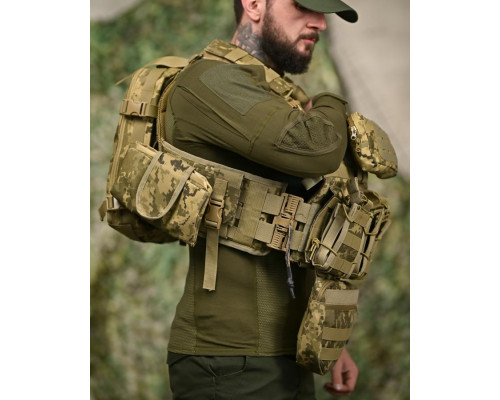 Плитоноска з напашником та підсумками 7.62 з рюкзаком та системой швидкого скидання 4 точки піксель ТР6022