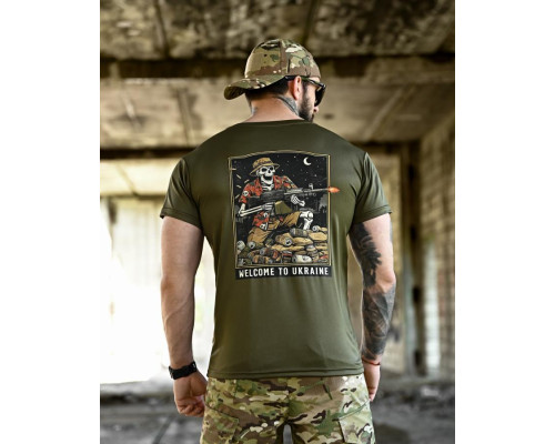 Футболка BORN OF WAR welcome to Ukraine олива   ВТ4639