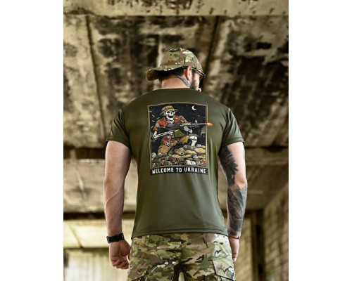 Футболка BORN OF WAR welcome to Ukraine олива   ВТ4639