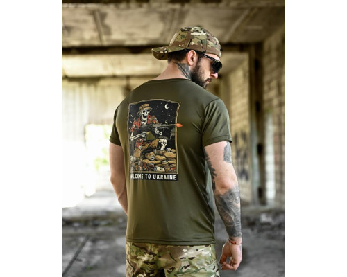 Футболка BORN OF WAR welcome to Ukraine олива   ВТ4639