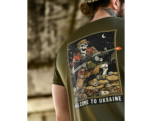 Футболка BORN OF WAR welcome to Ukraine олива   ВТ4639