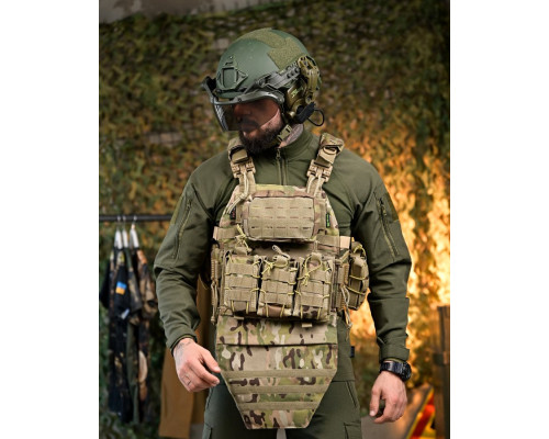 Плитоноска 4 швидких скидання з наплечником Cordura мультикам ПП7890