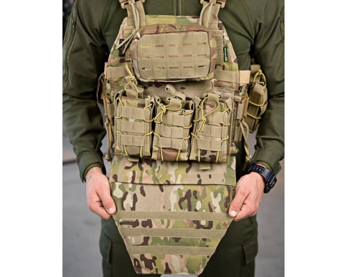 Плитоноска 4 швидких скидання з наплечником Cordura мультикам ПП7890