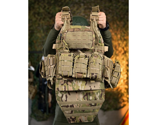 Плитоноска 4 швидких скидання з наплечником Cordura мультикам ПП7890