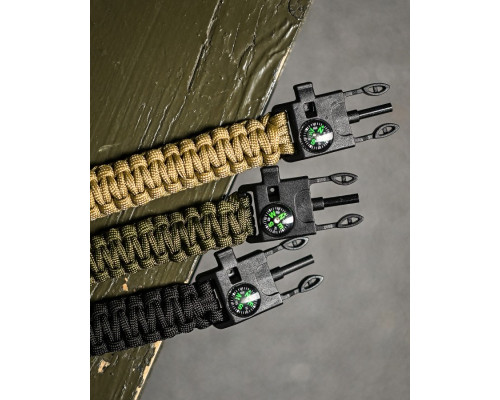 PARACORD БРАСЛІТ З ВІСКОРЕМ, КОМПАСОМ ТА СВИСТКОМ ОЛИВА /\