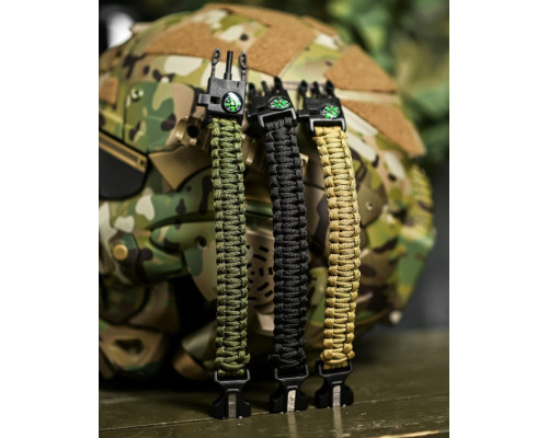 PARACORD БРАСЛІТ З ВІСКОРЕМ, КОМПАСОМ ТА СВИСТКОМ ОЛИВА /\