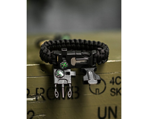 PARACORD БРАСЛІТ З ВІСКОРЕМ, КОМПАСОМ ТА СВИСТКОМ ЧОРНИЙ