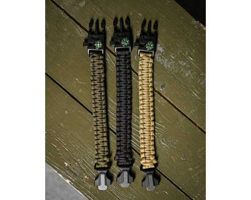 PARACORD БРАСЛІТ З ВІСКОРЕМ, КОМПАСОМ ТА СВИСТКОМ ЧОРНИЙ