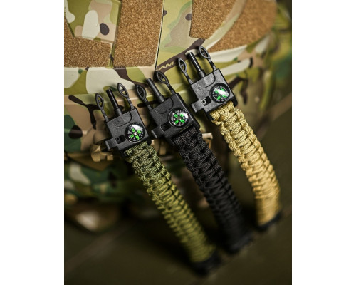 PARACORD БРАСЛІТ З ВІСКОРЕМ, КОМПАСОМ ТА СВИСТКОМ ЧОРНИЙ
