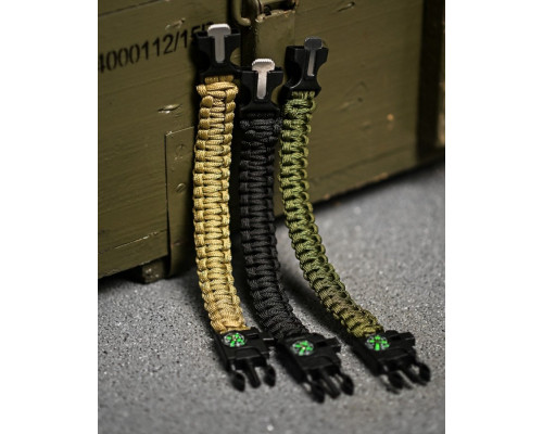 PARACORD БРАСЛІТ З ВІСКОРЕМ, КОМПАСОМ ТА СВИСТКОМ ЧОРНИЙ